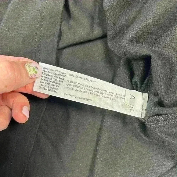 EILEEN FISHER Black Cowl Neck Button Detail ¾ Sleeve Blouse Top Women Med - Picture 5 of 6